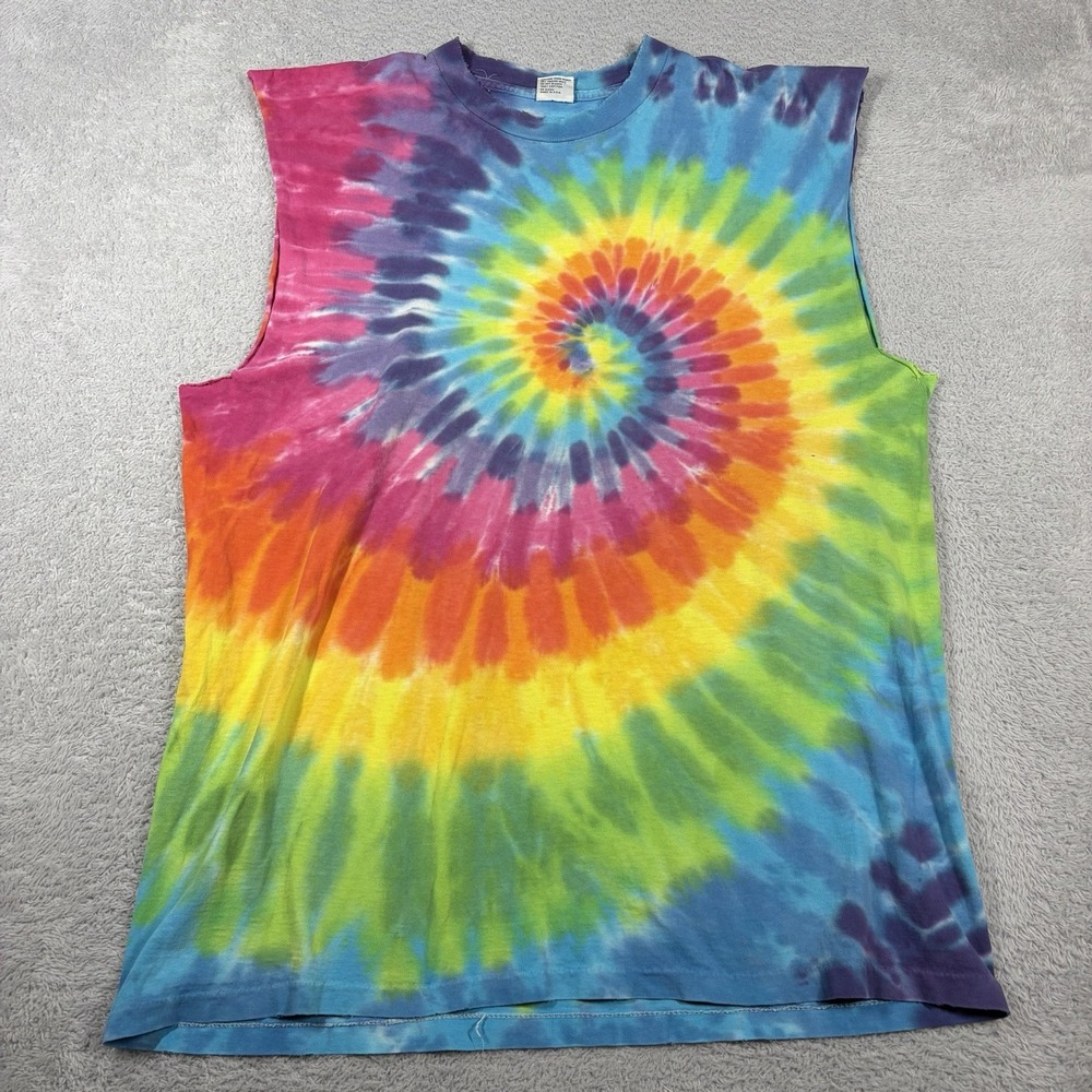 VINTAGE 90s Tie Dye Shirt Mens XXL Chopped Sleeveless Tank Single Stitch Sundog